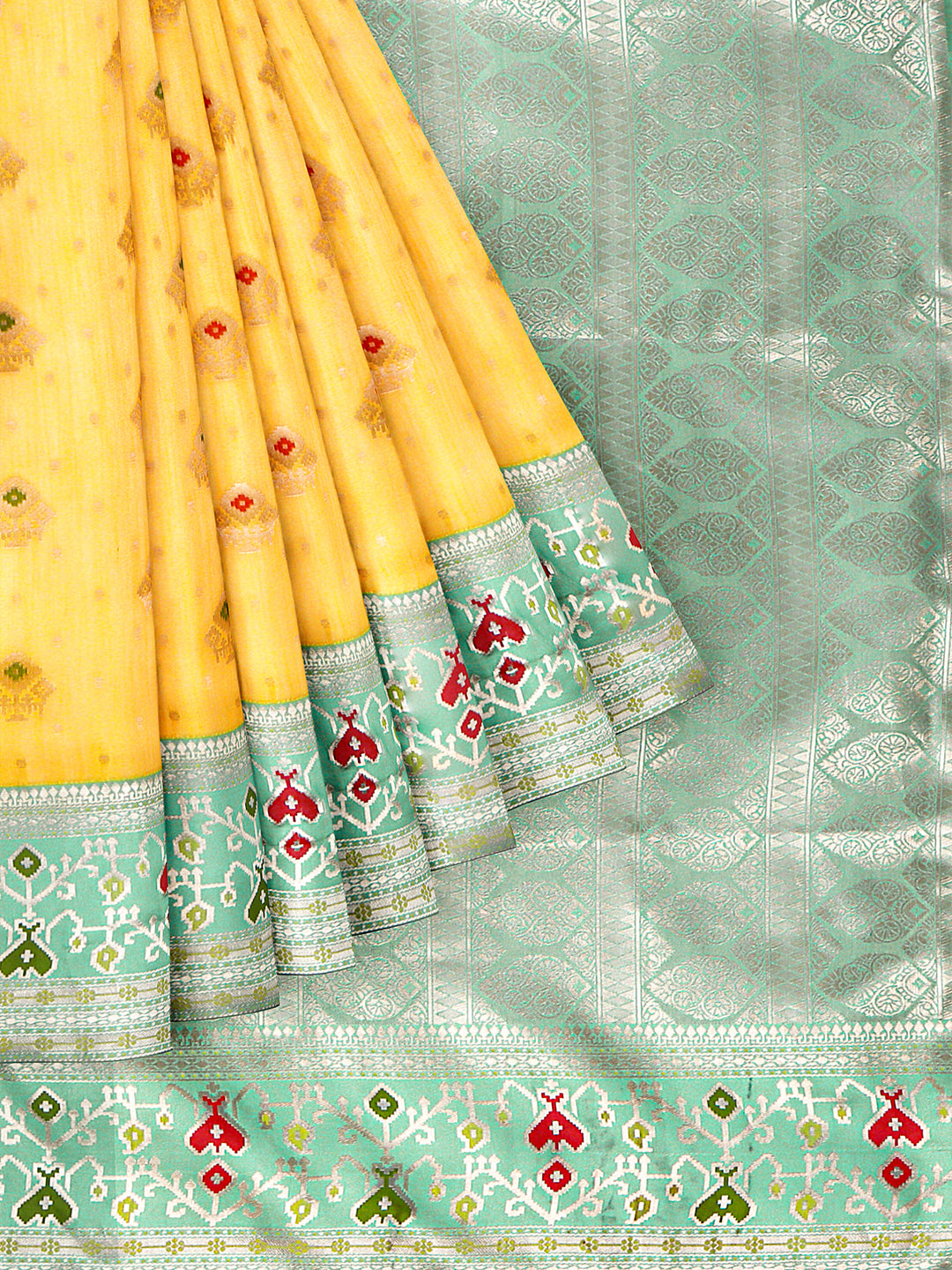 Semi Linen Yellow with Green Colour Weaving Saree SL98