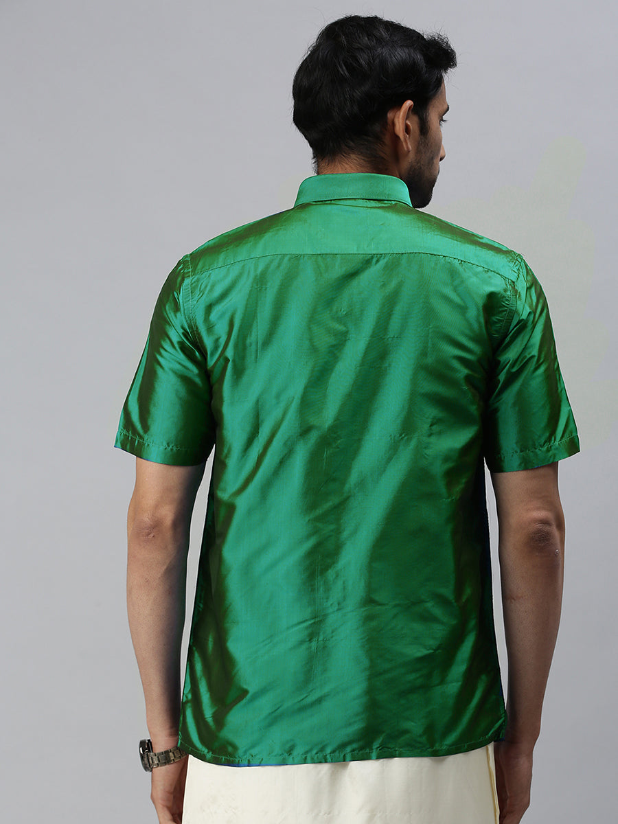 Mens Silk Feel Dark Green Half Sleeves Shirt SFC06-Back view
