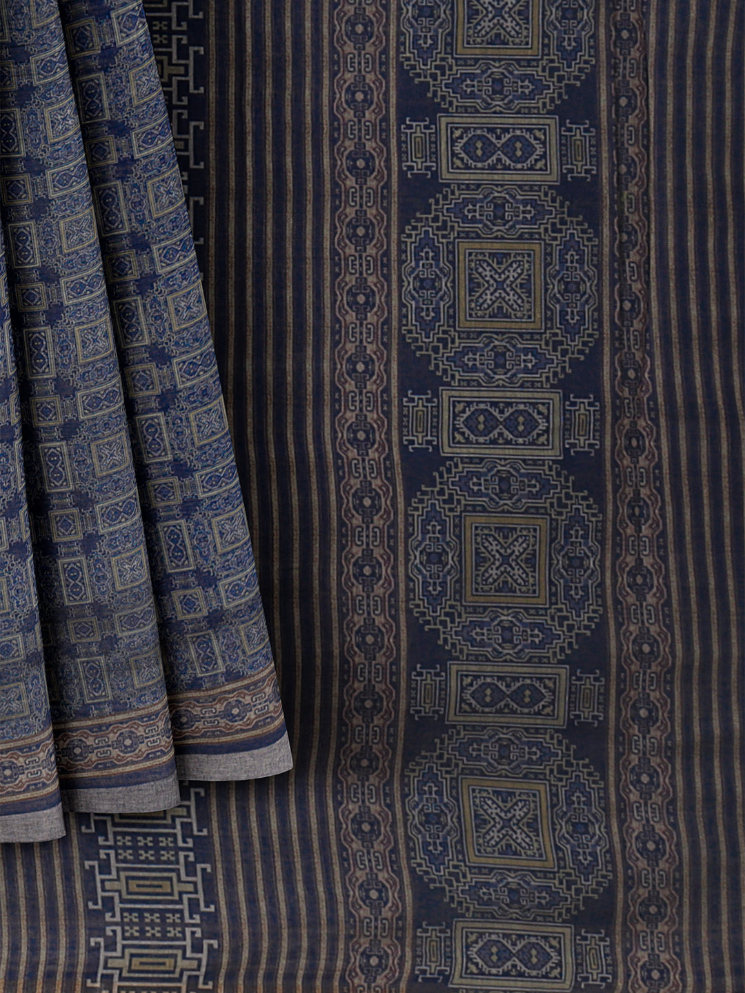 Women Blue Semi Chanderi Cotton Printed Saree SC60