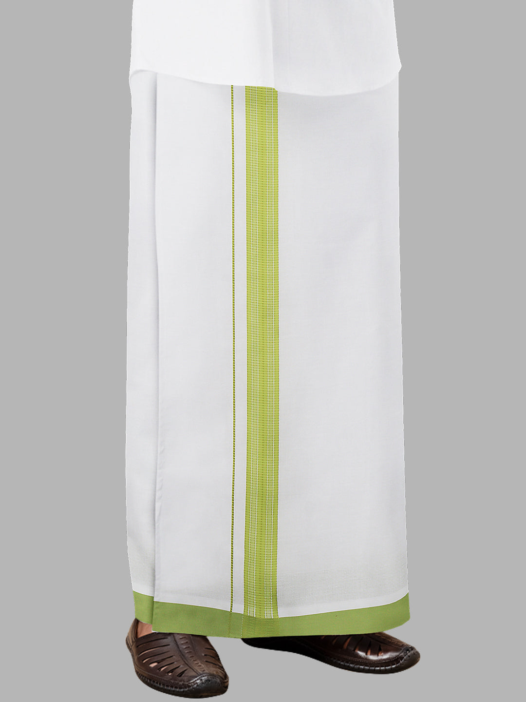 Men Green Fancy Border Single Layer Adjustable Pocket Dhoti GACF15