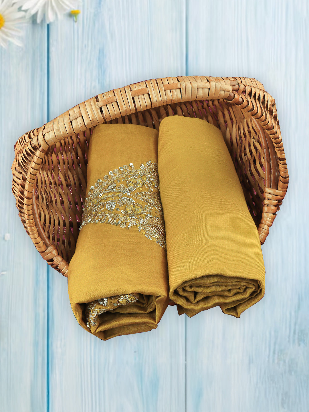 Women Silk Cotton Chudi Dress Material Yellow DM275