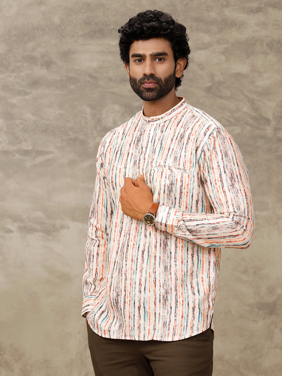 Men Short Length Pocket Kurta Cream RE2