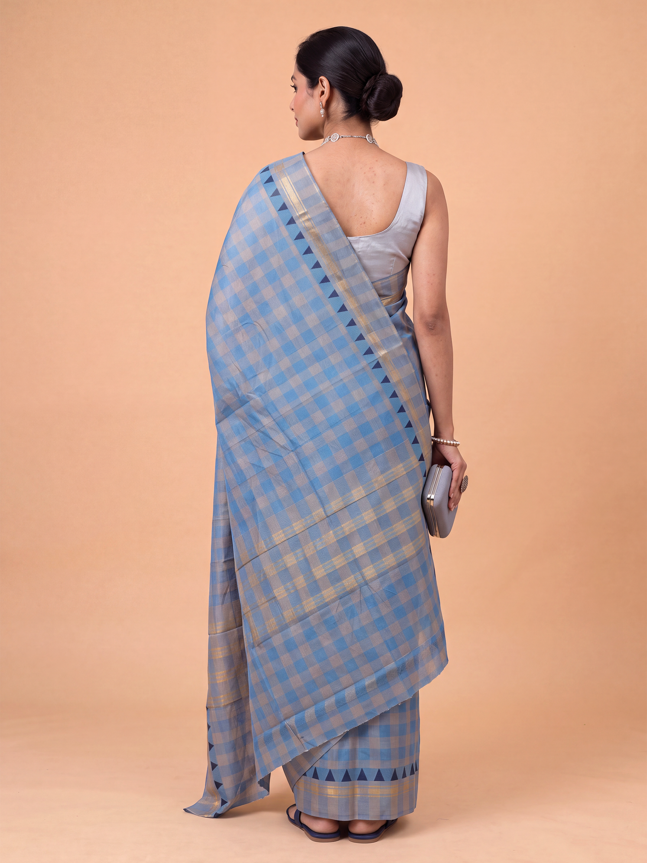 Women Chettinad Cotton Blue Saree CCS04
