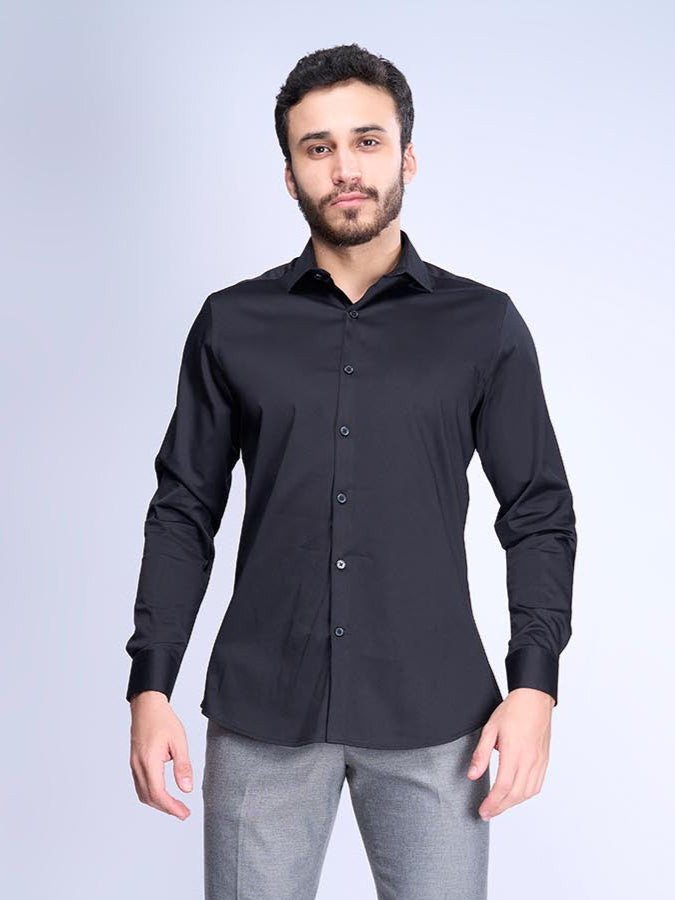 Men Stretch Cotton Shirt Black FS2