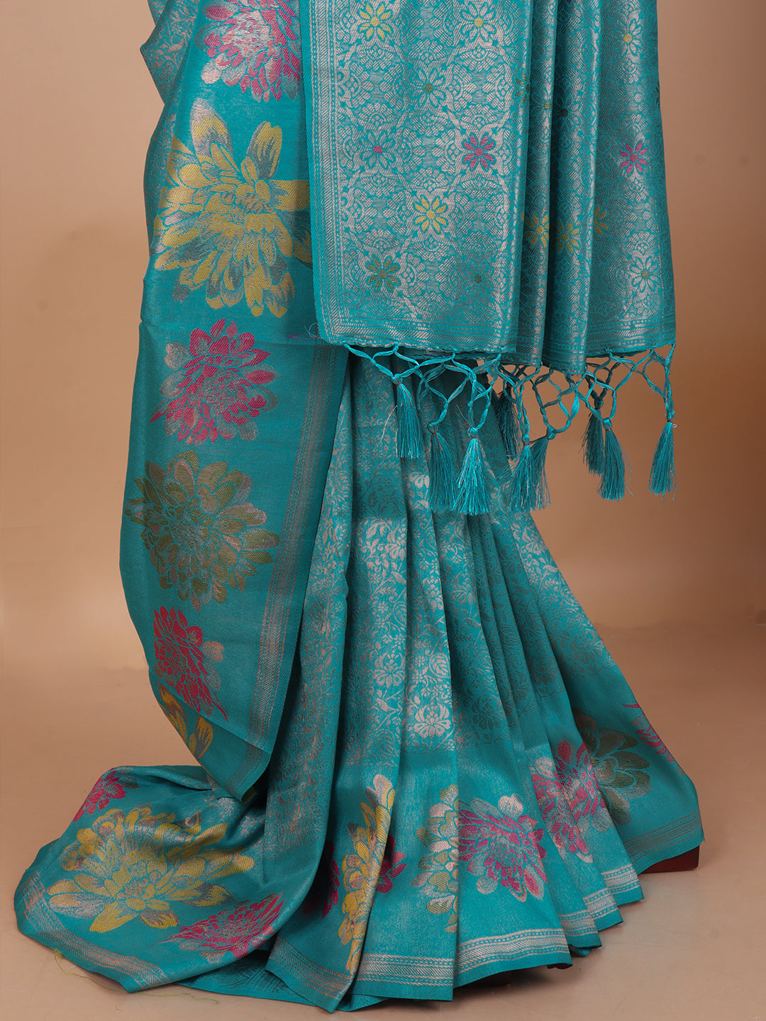 Women Cyan Blue Semi Mysore Silk Saree SS376