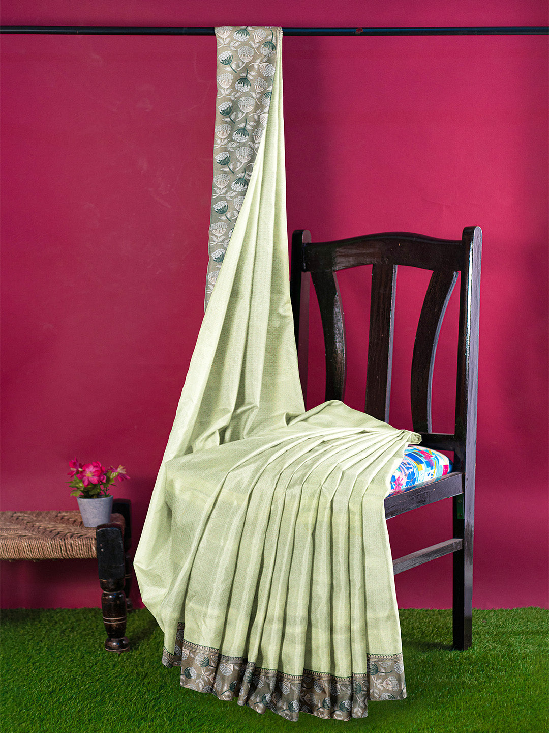 Couple Combo Shirt & Dhoti Set with Saree Green ASS74