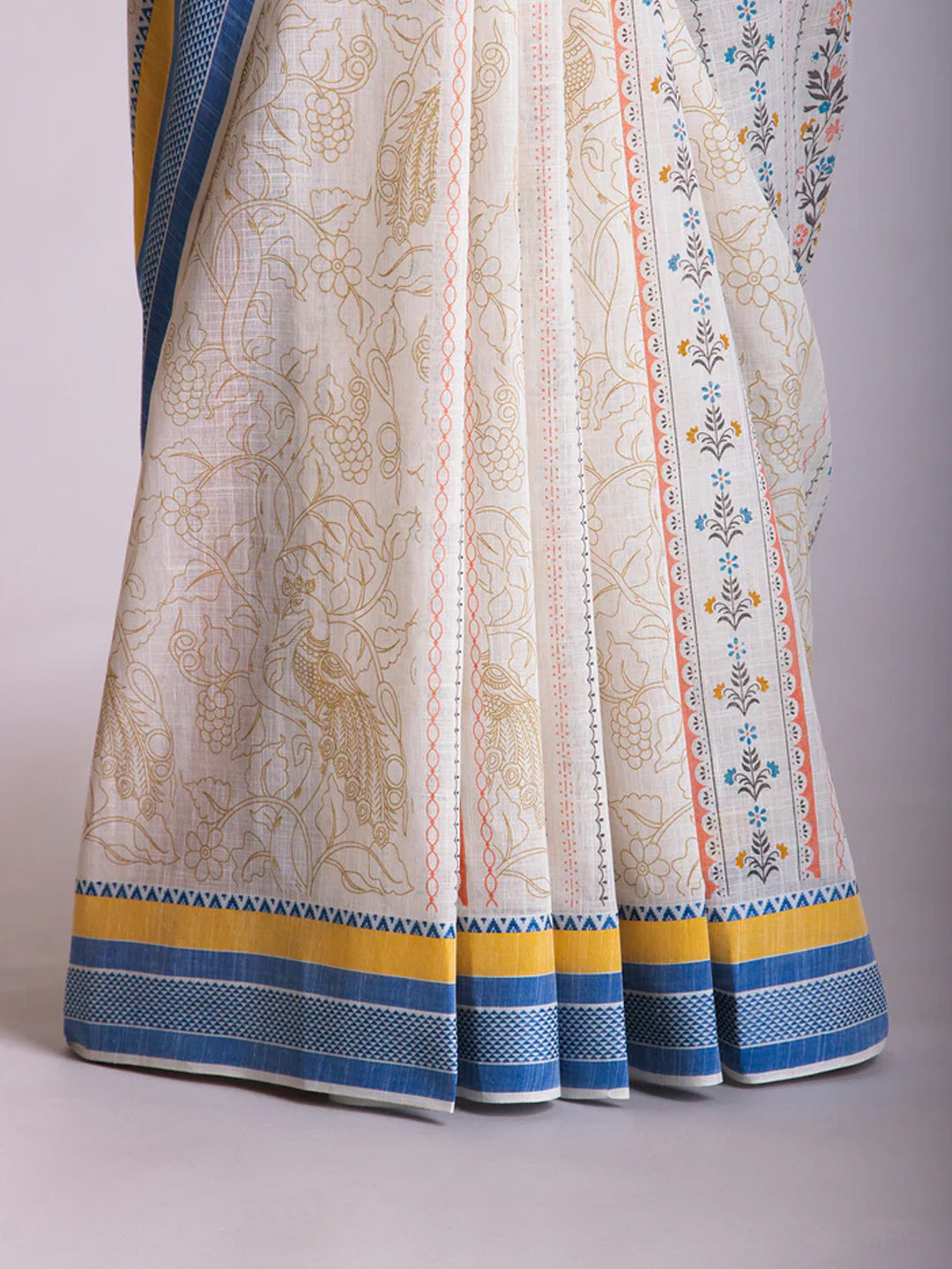 Womens Elegant Semi Cotton Off White With Blue Colour All over Printed Saree SCS62