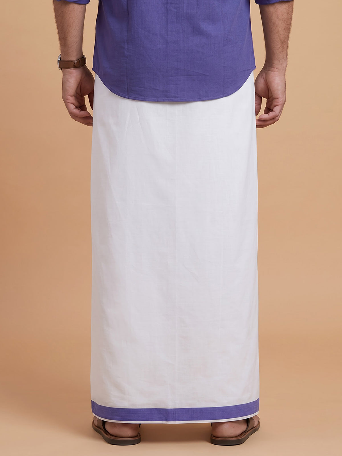 Double Layer Cotton White Dhoti With Colour Border - RFF02