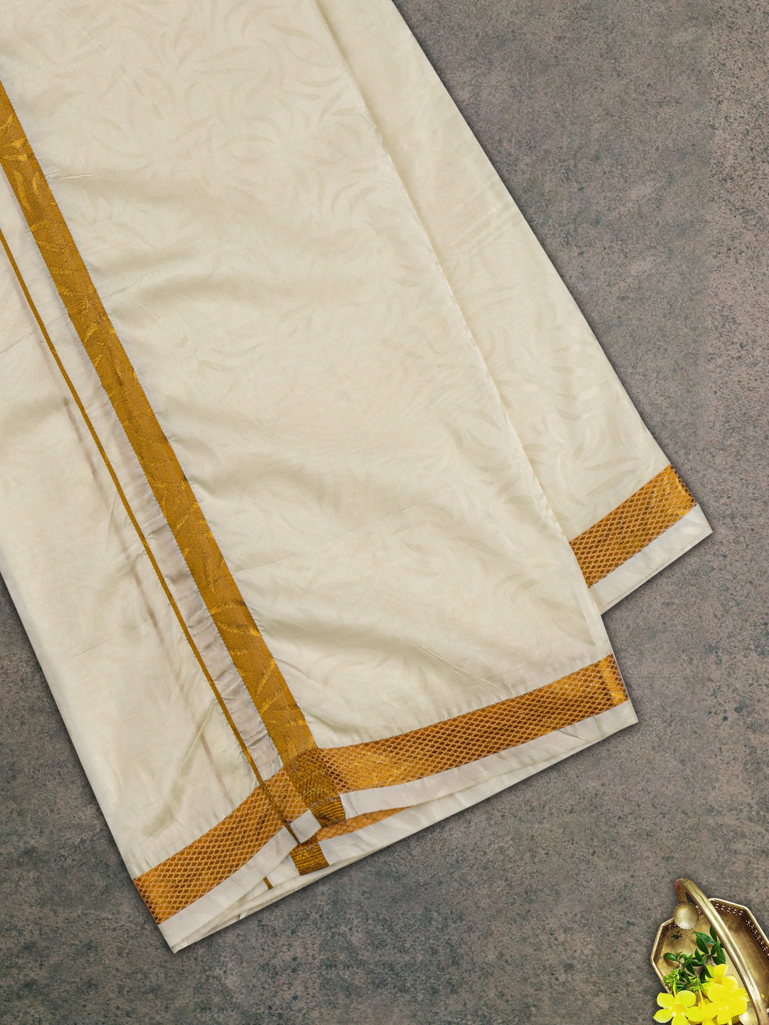 Mens Gold Border Double Dhoti Sets Ishwaryam Embose