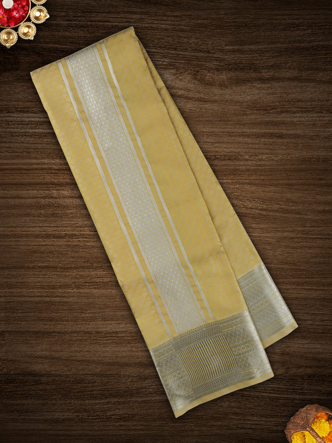 Mens Art Silk Zari Dhoti & Shirting Set Gold Mangalakara