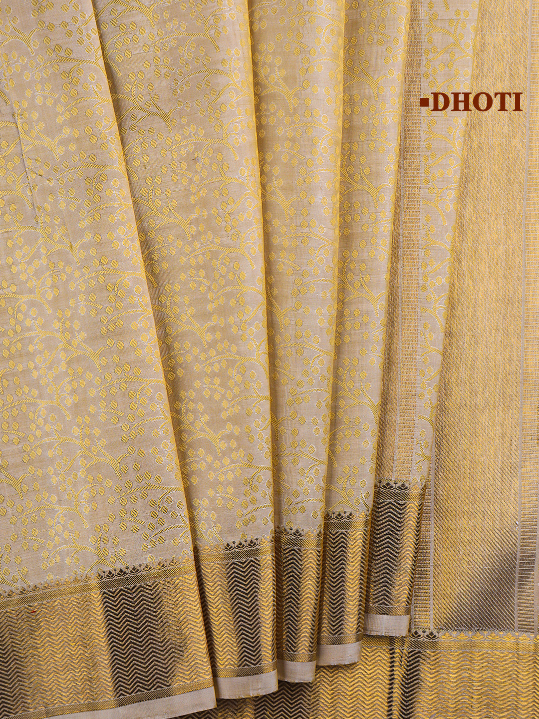 Men Pure Silk Dhoti and Towel Set with 3" Gold Jari Border Virutcham