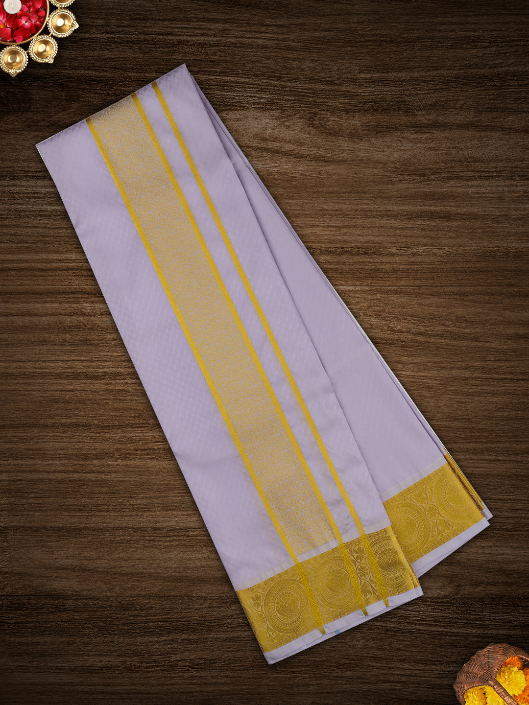 Mens Art Silk Zari Dhoti & Shirting Set Violet Mangalakara