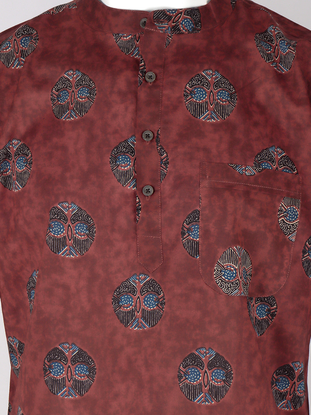 Men Reddish Brown Short Length Kurta with Matching Border Dhoti Set OE11