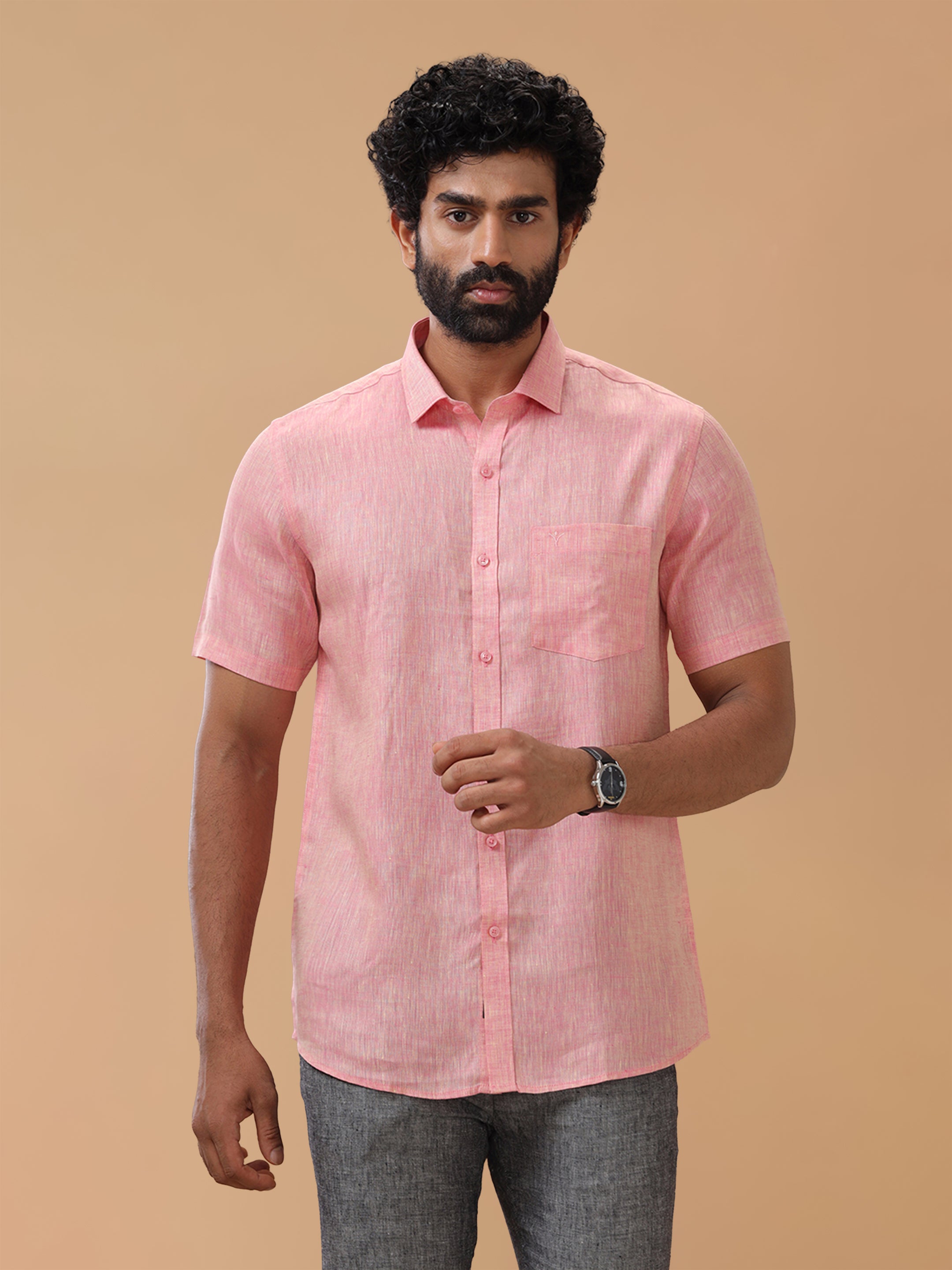 Pure Linen Light Red Smart Fit Shirt L73