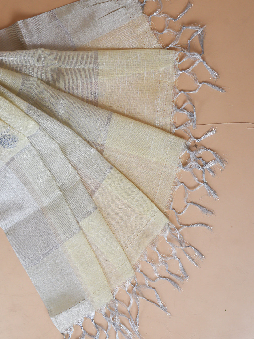 Women Semi Linen Saree Light Yellow SL215