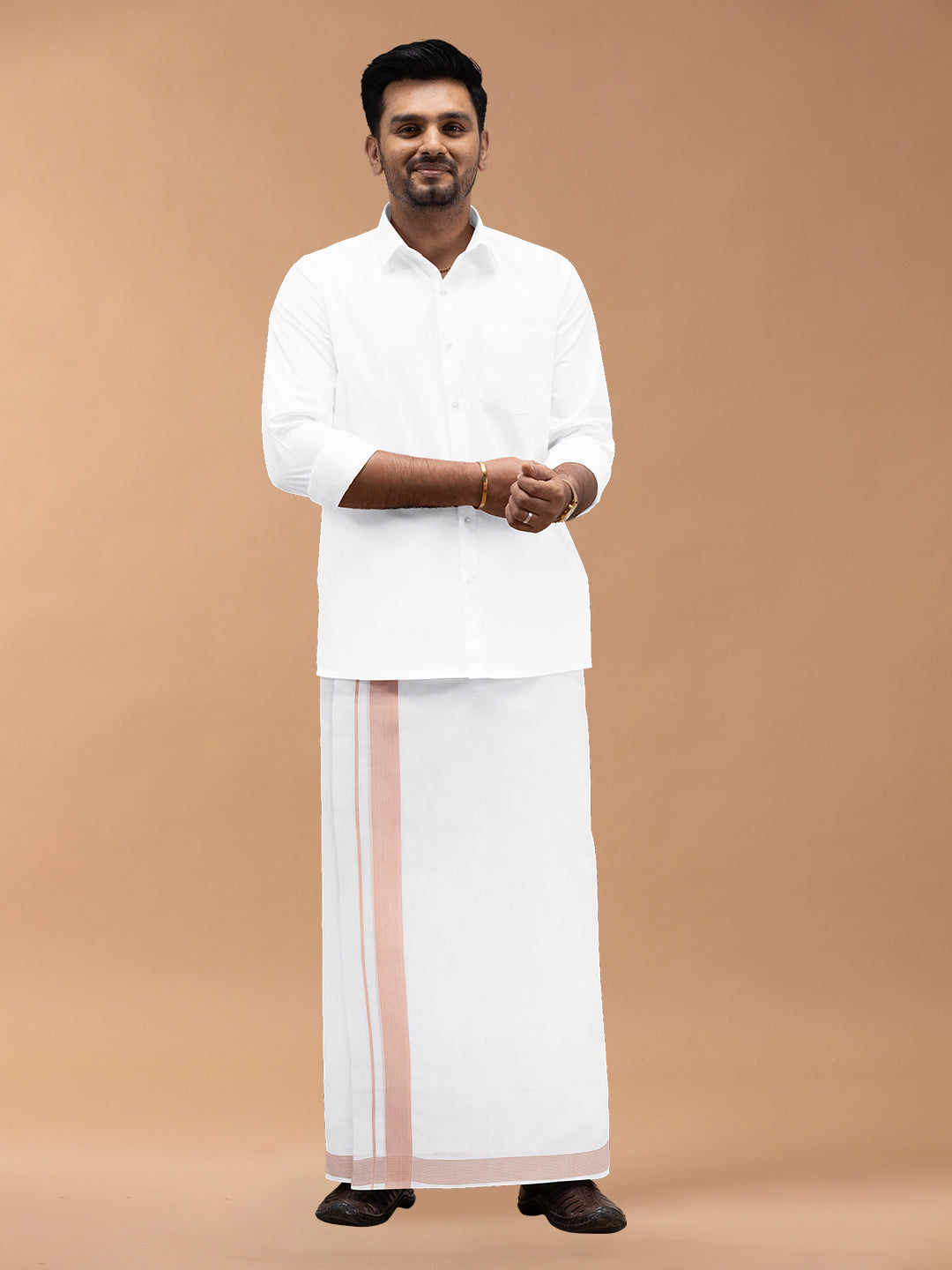 Mens Premium Handloom Dhoti Copper Fancy Border HLM04