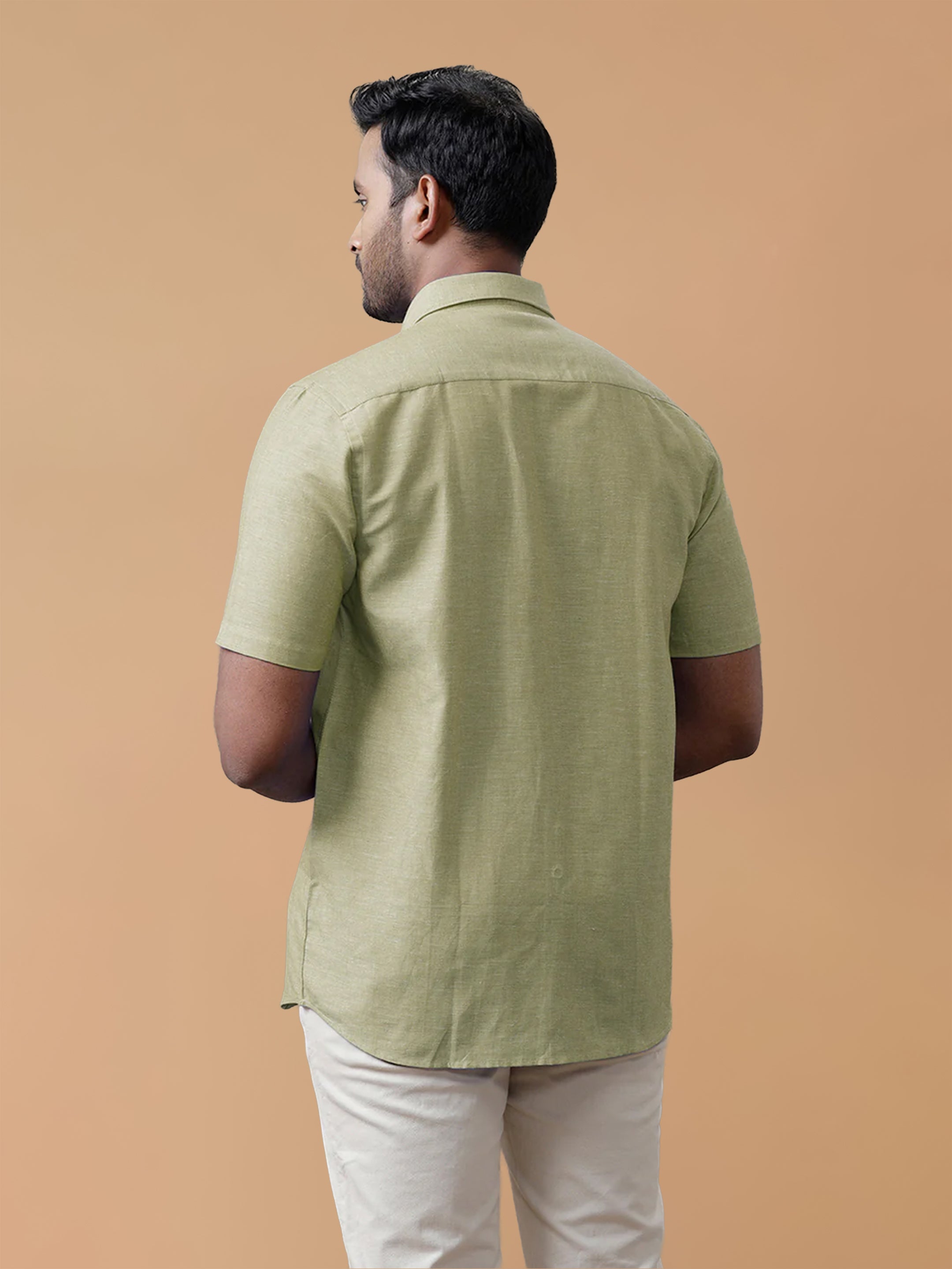 Linen Cotton Olive Green Regular Fit Shirt LF25