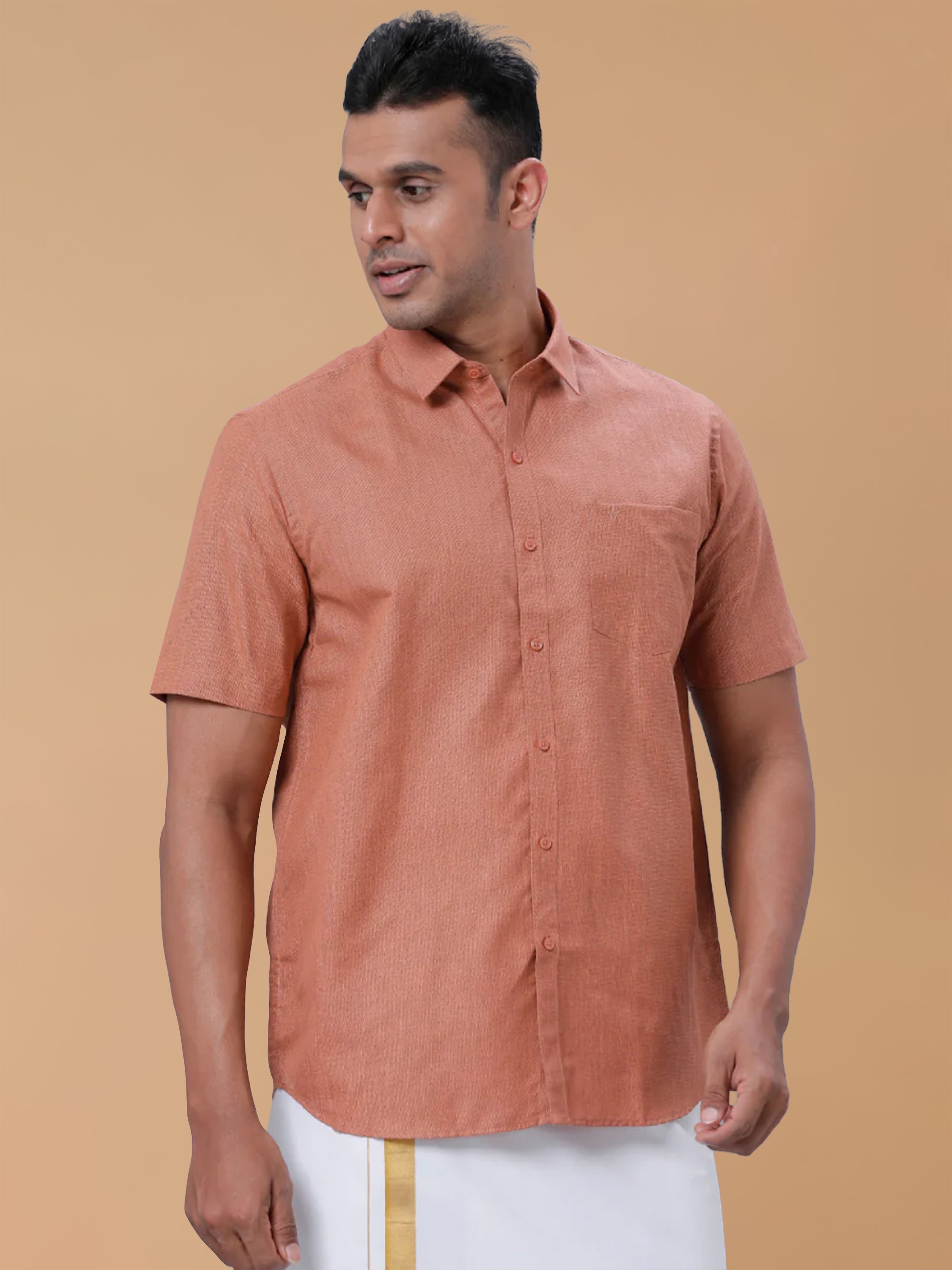 Cotton Rich LT Reddish Brown  Regular Fit Shirt T1 GC18