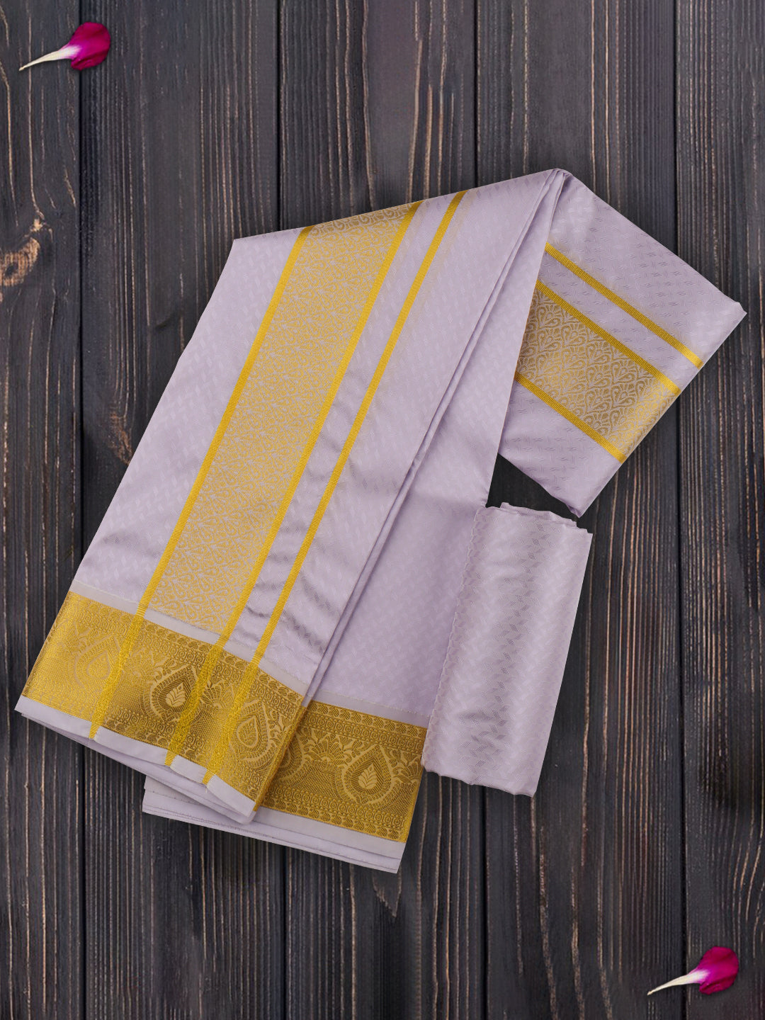 Mens Art Silk Zari Dhoti & Shirting Set Violet Mangalakara