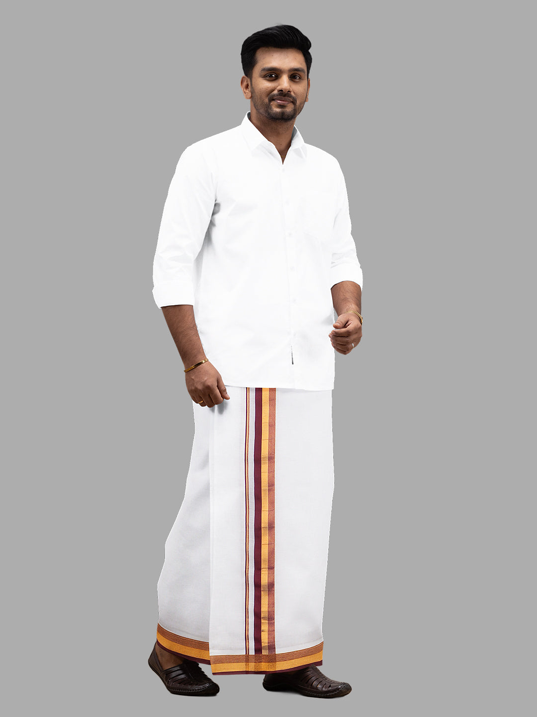 Mens Purple Fancy Jari Border Double Dhoti Ruhan Fancy RF03