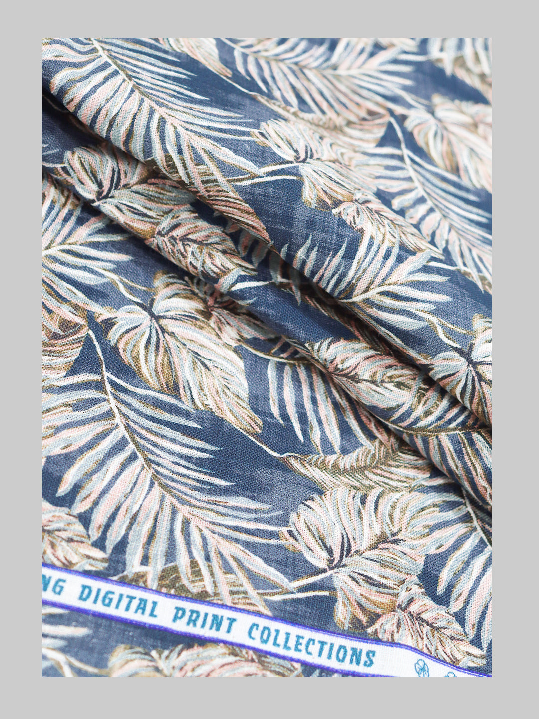 Men 100% European Linen Dark Blue Printed Shirt Fabric Fortuner