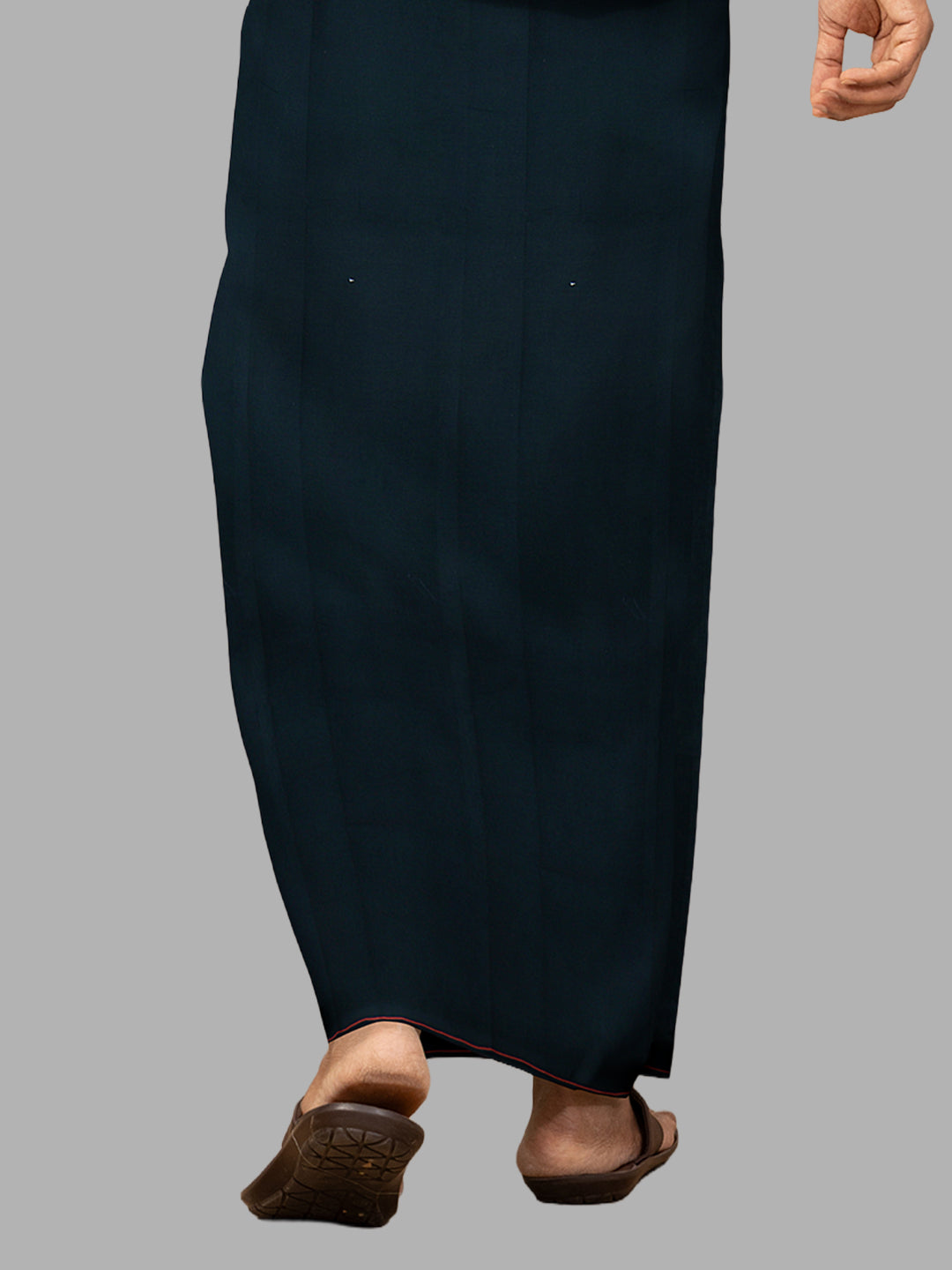 Men Cotton Blend Single Layer Black Dhoti & Towel Set with Red Small Border Sudhan