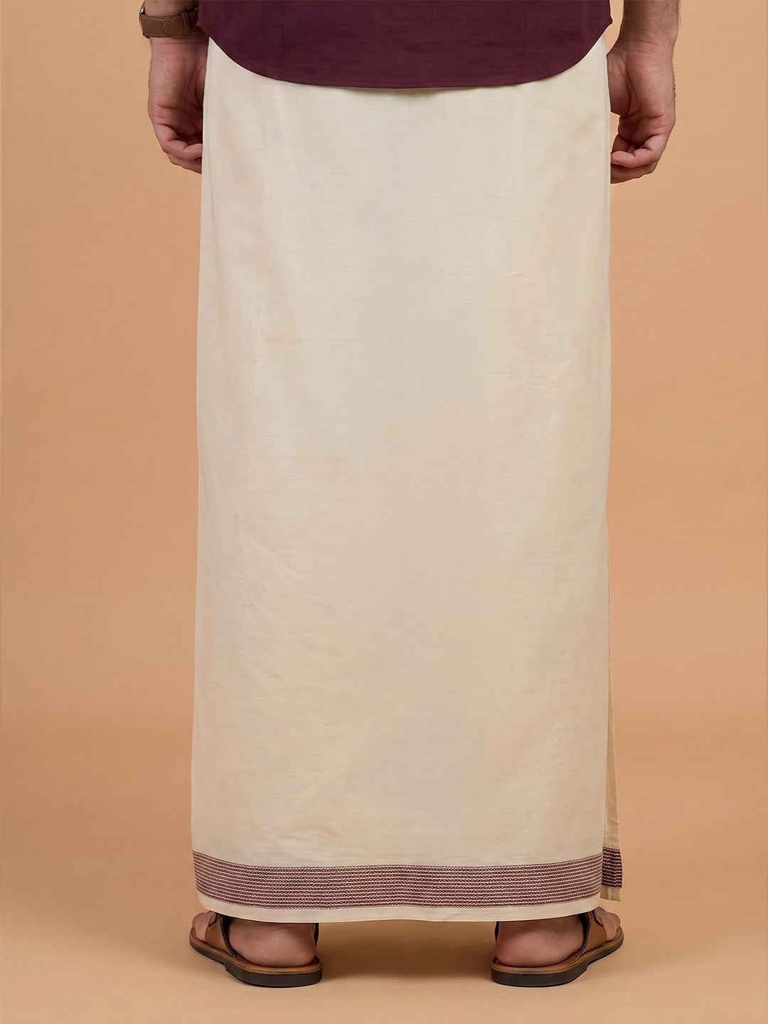 Double Layer Giza Cotton Cream Kora Dhoti with Colour Jari Border - LC37