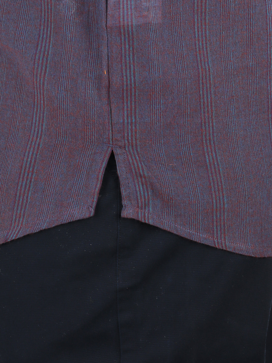 Men Cotton Short Length Striped Pocket Kurta Dark Purple RJ50