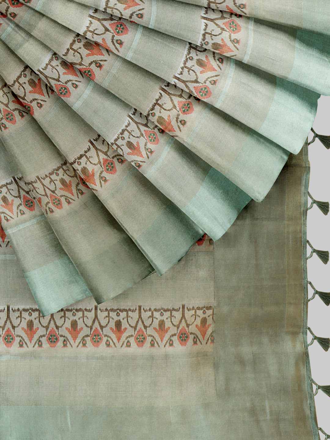 Women Pista Green Semi Tussar Printed Saree ST281