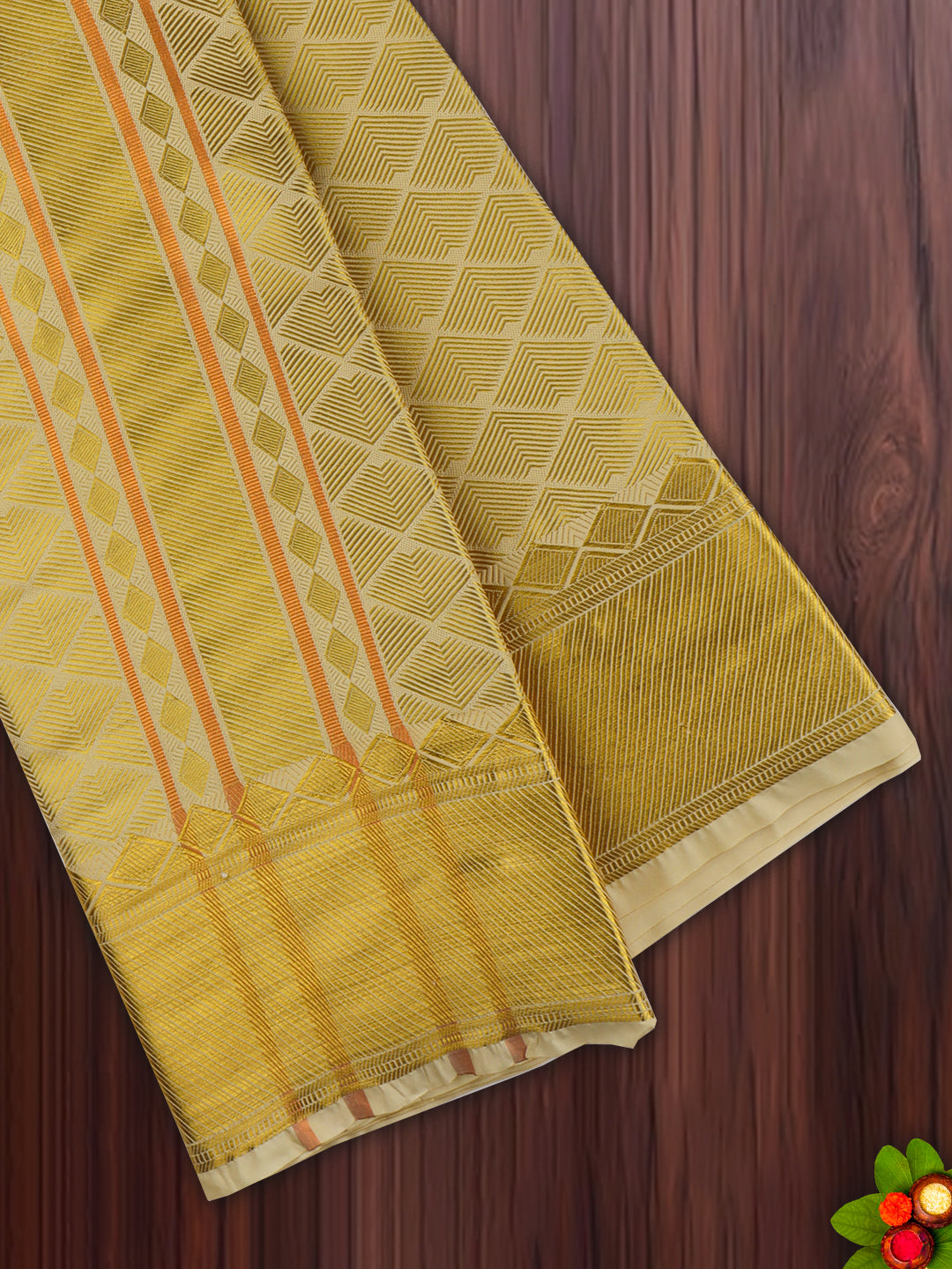 Mens Art Silk Dhoti & Shirting Set Gold Brahmotsavam