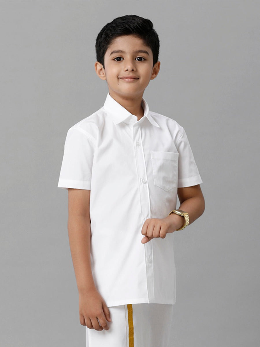 Boys Cotton Half Sleeves White Shirt-Front view
