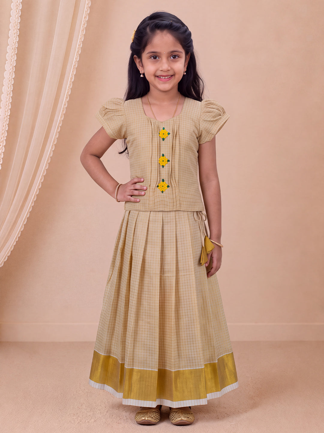 Girls Tissue Gold Pattu Pavadai Set GPS62