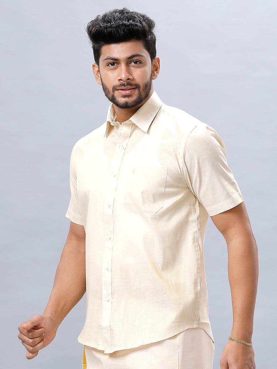 Mens Gold Tissue Half Sleeve Shirt Sangalpam-Front view