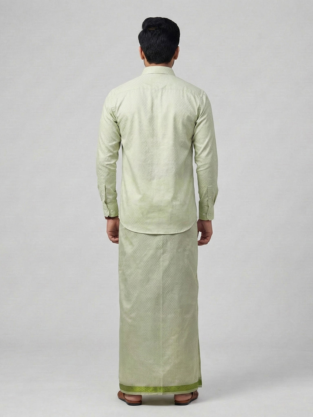 Men Moss Green Tissue Jacquard Shirt with Readymade Dhoti Set MGD12