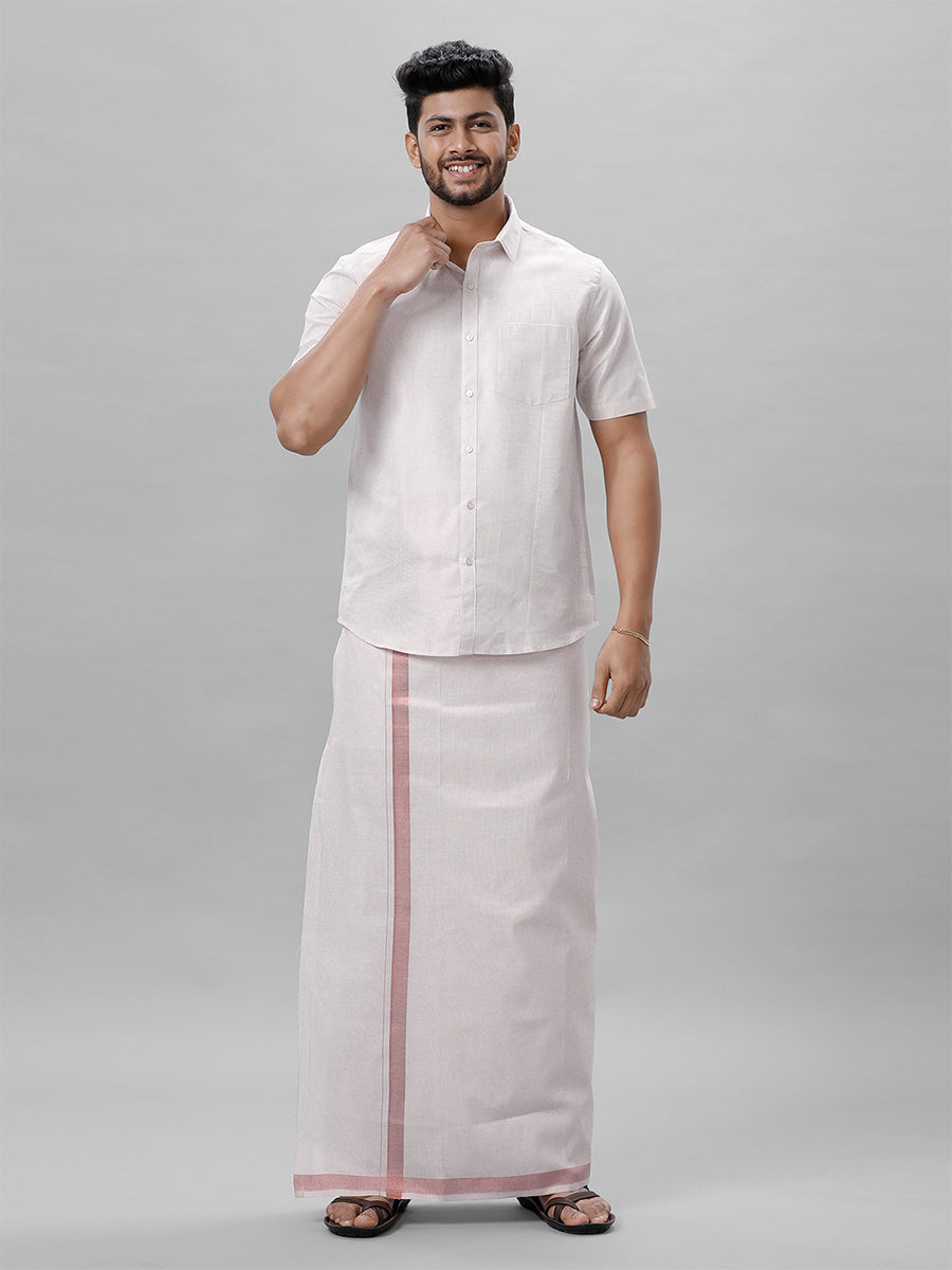 Mens Double Tissue Dhoti with Jari 1" Ideal Copper-Full view