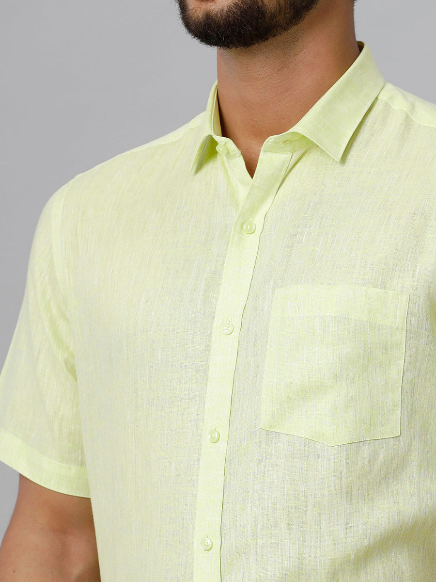Mens Pure Linen Light Green Smart Fit Half Sleeves Shirt-Zoom view