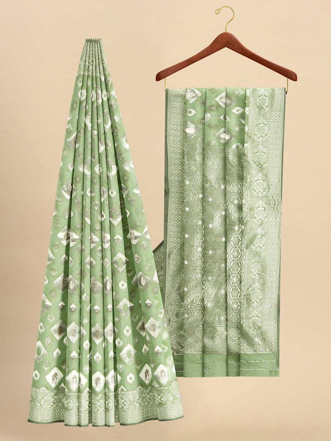 Semi Cotton Weaving Embossed Green colour Saree SCS44
