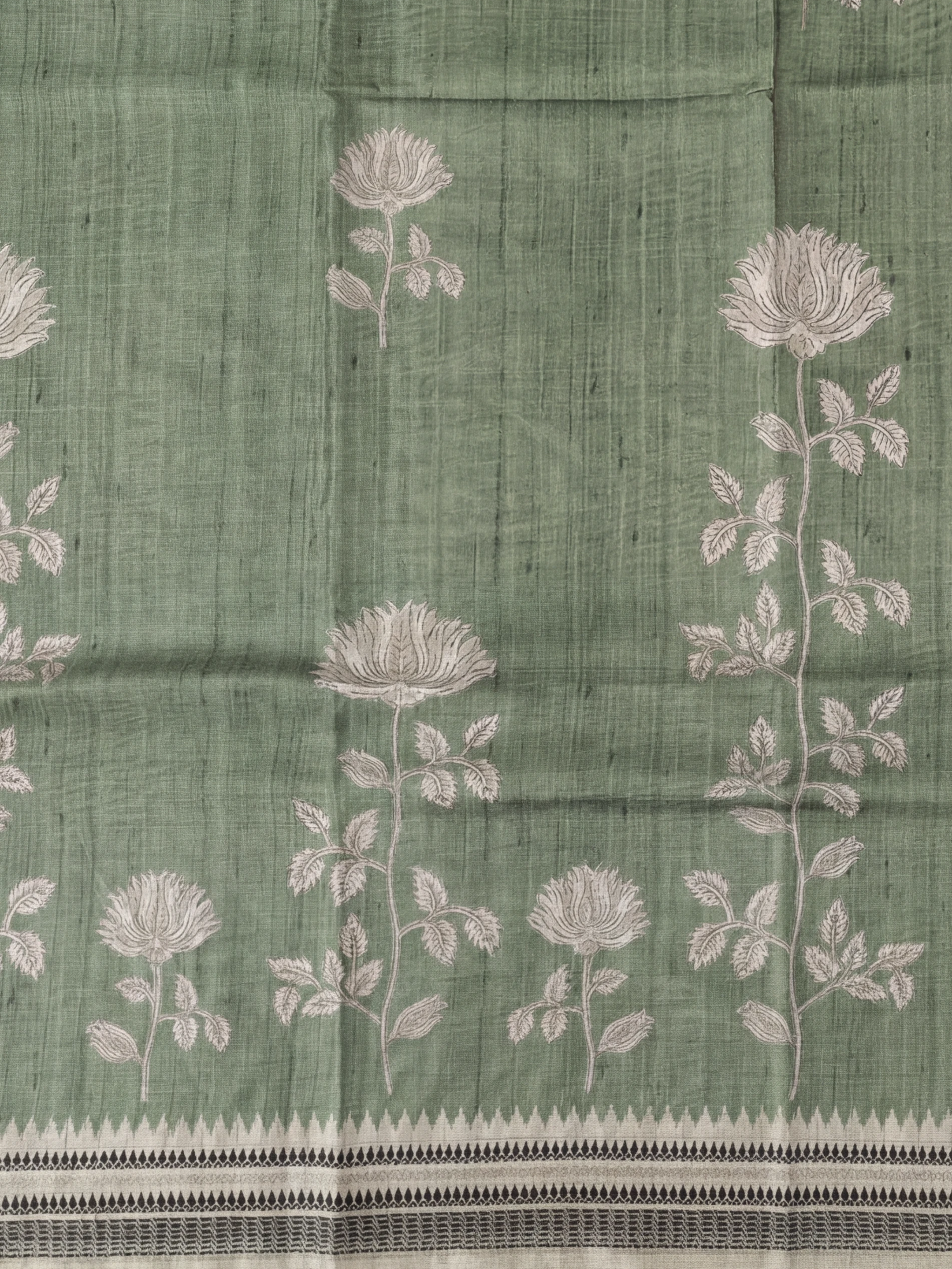 Women Semi Tussar Printed Green Saree ST339