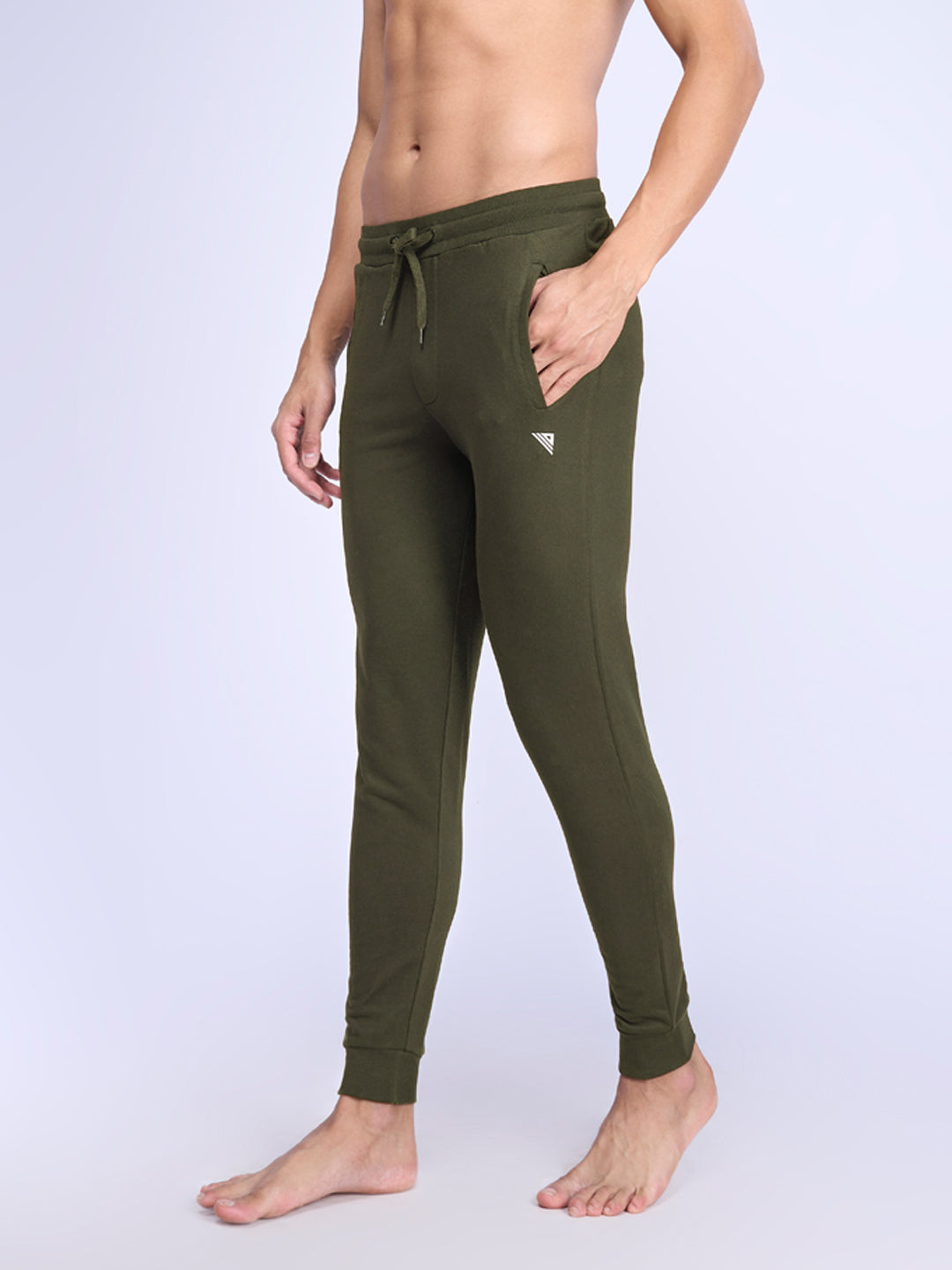 Men Combed Cotton Rich Jogger with Side Pockets Olive Green EJ6