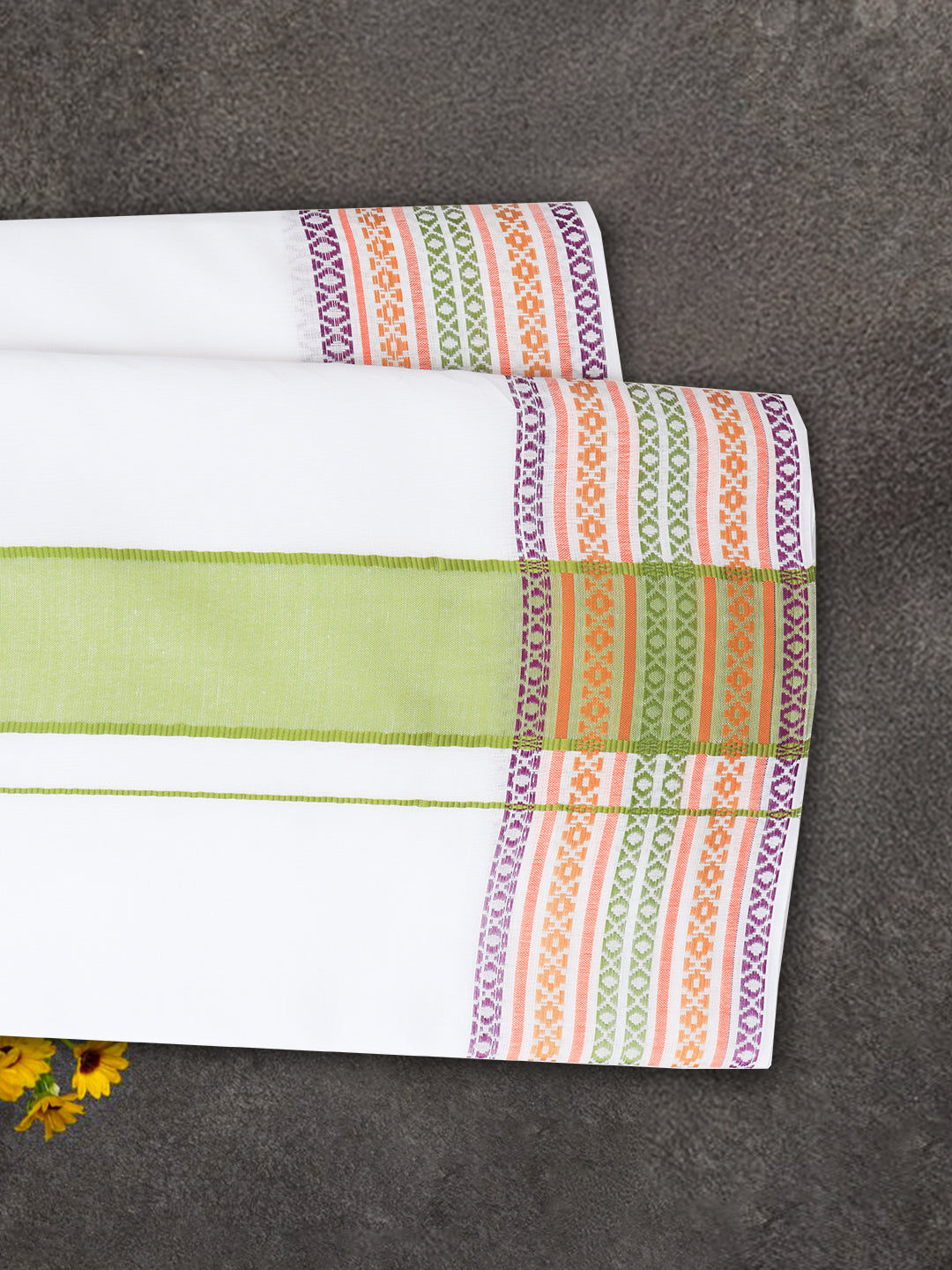 Men Cotton Green Fancy Border Panchakacham with Angavasthram Srirasthu(9+5) SR50