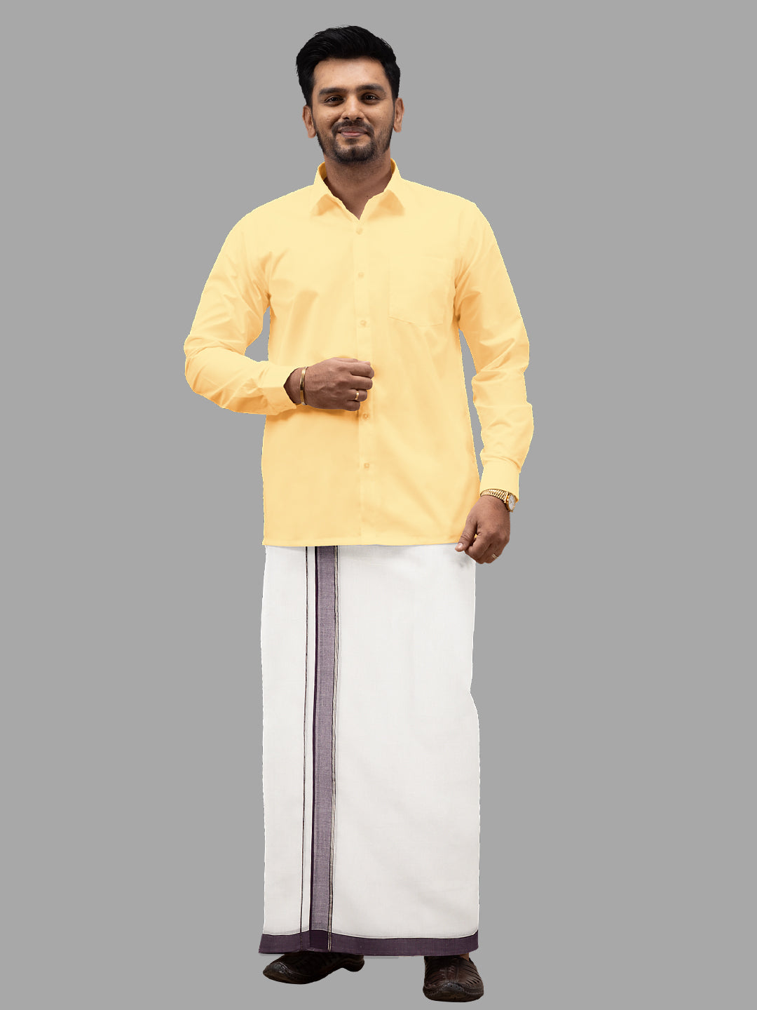 Men Violet Fancy Jari Border Double Layer Dhoti RSF03