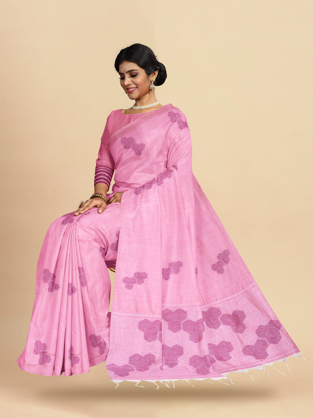 Womens Elegant  Semi Tussar Pink Colour Saree ST113