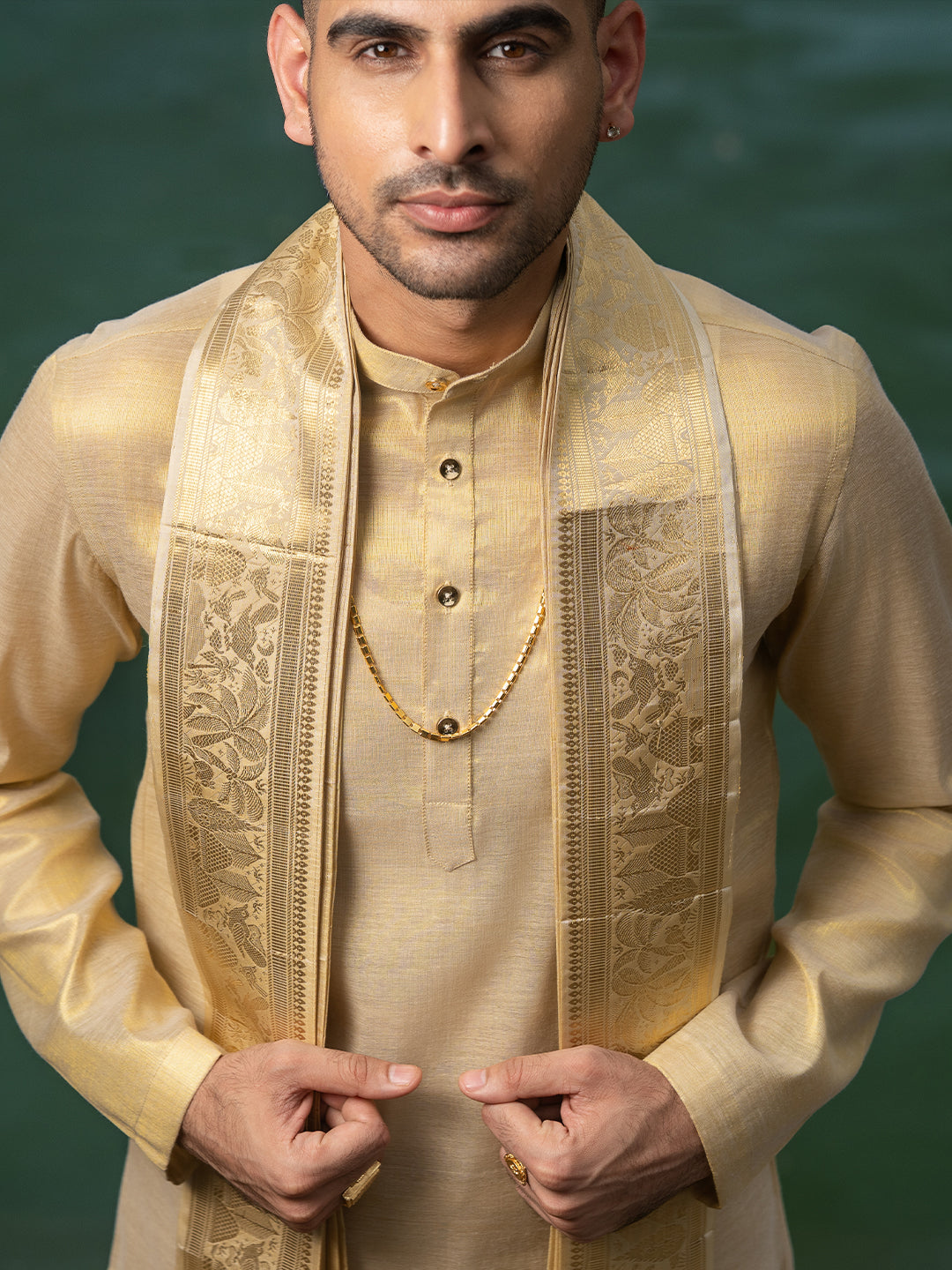 Pure Silk Vairaoosi Check Design Dhoti Shirting & Towel Set with 4" Jari Border – Rajadharbar