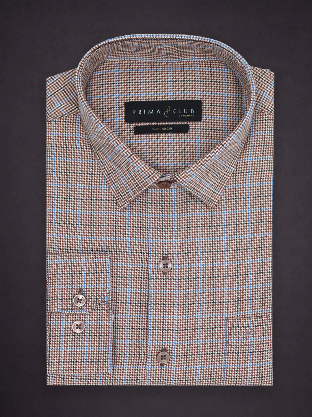 Prima Club Premium Cotton Dobby Khaki Red Checked Regular Fit Shirt SRAQ1