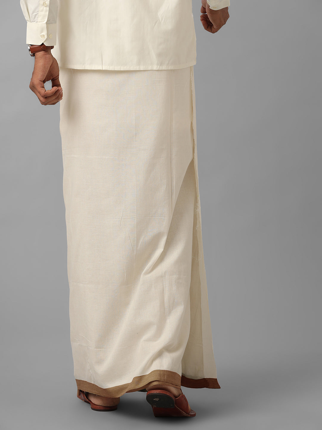 Men Brown Border Double Layer Kora Dhoti VKS05