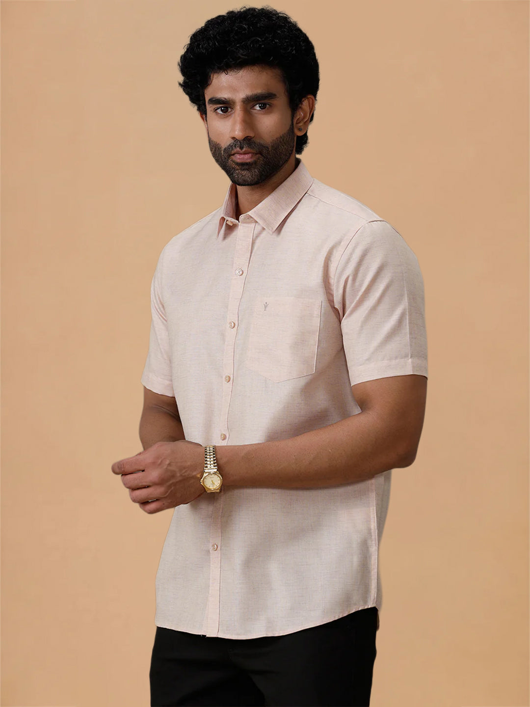 Cotton Rich Light Brown Regular Fit Shirt Trendy 8 YH3