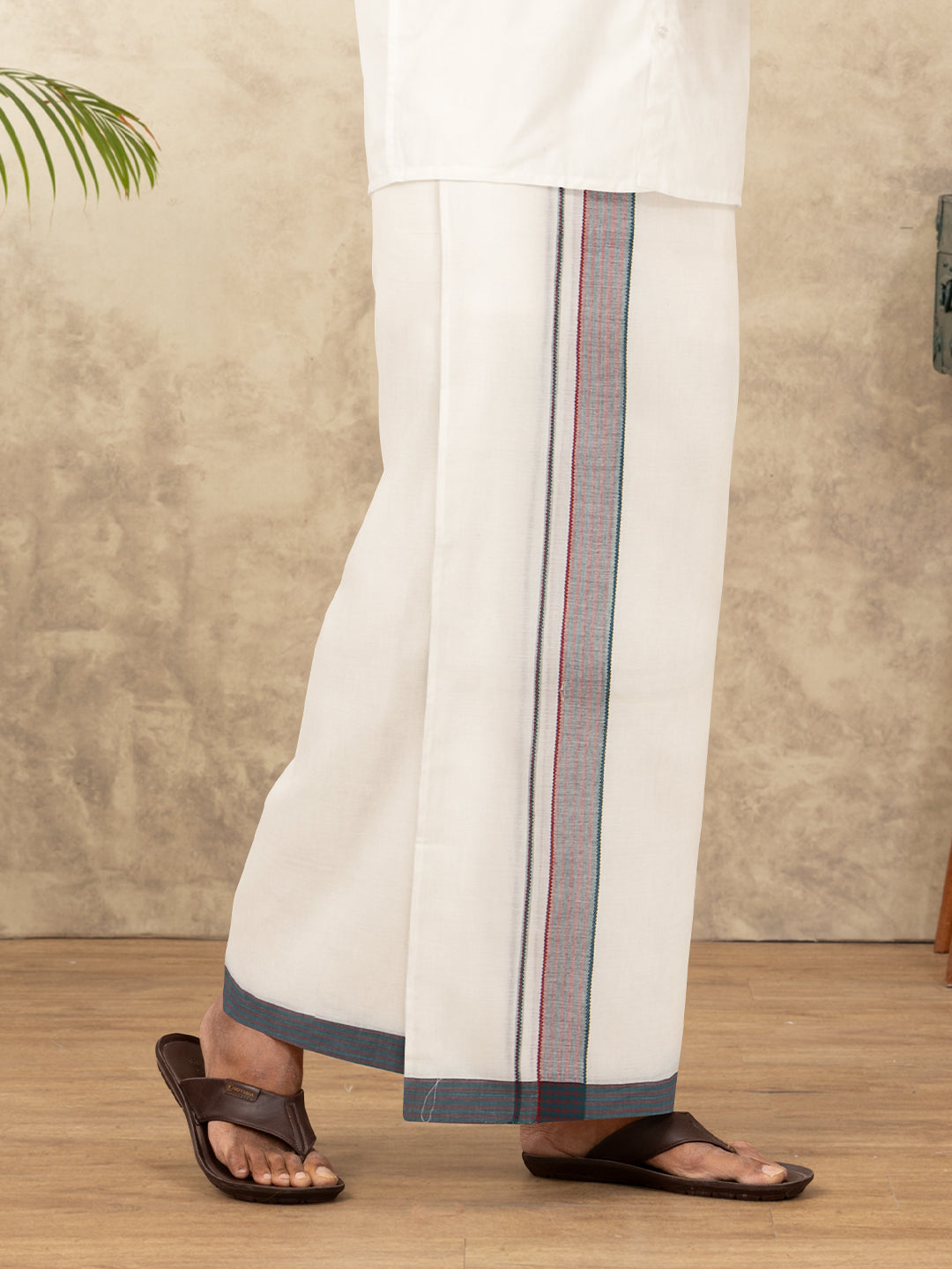 Men Kora Cotton Double Layer Dhoti with Fancy Border Rivan Kora Fancy RKF02