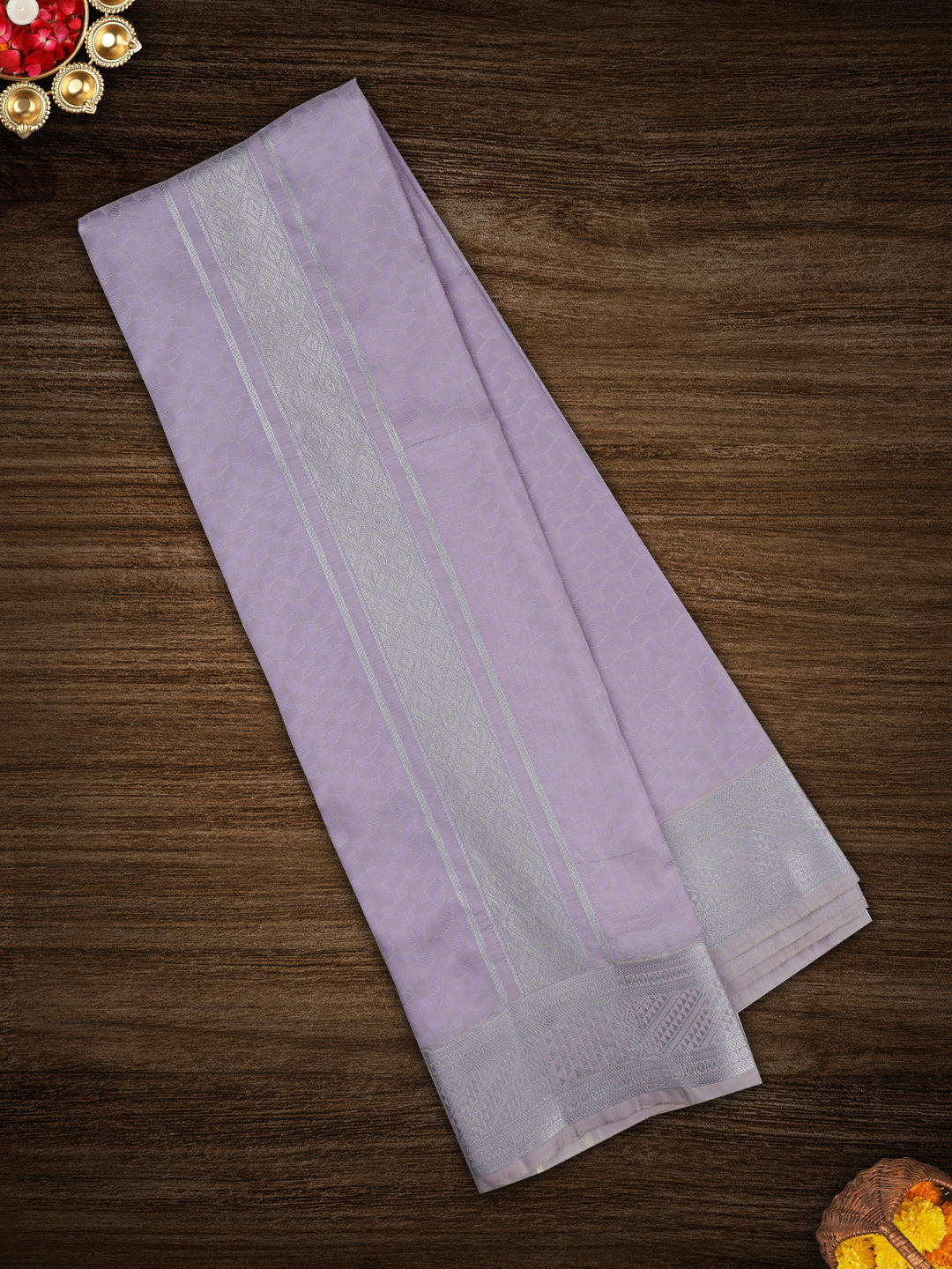 Mens Art Silk Zari Dhoti & Shirting Set Violet Mangalakara