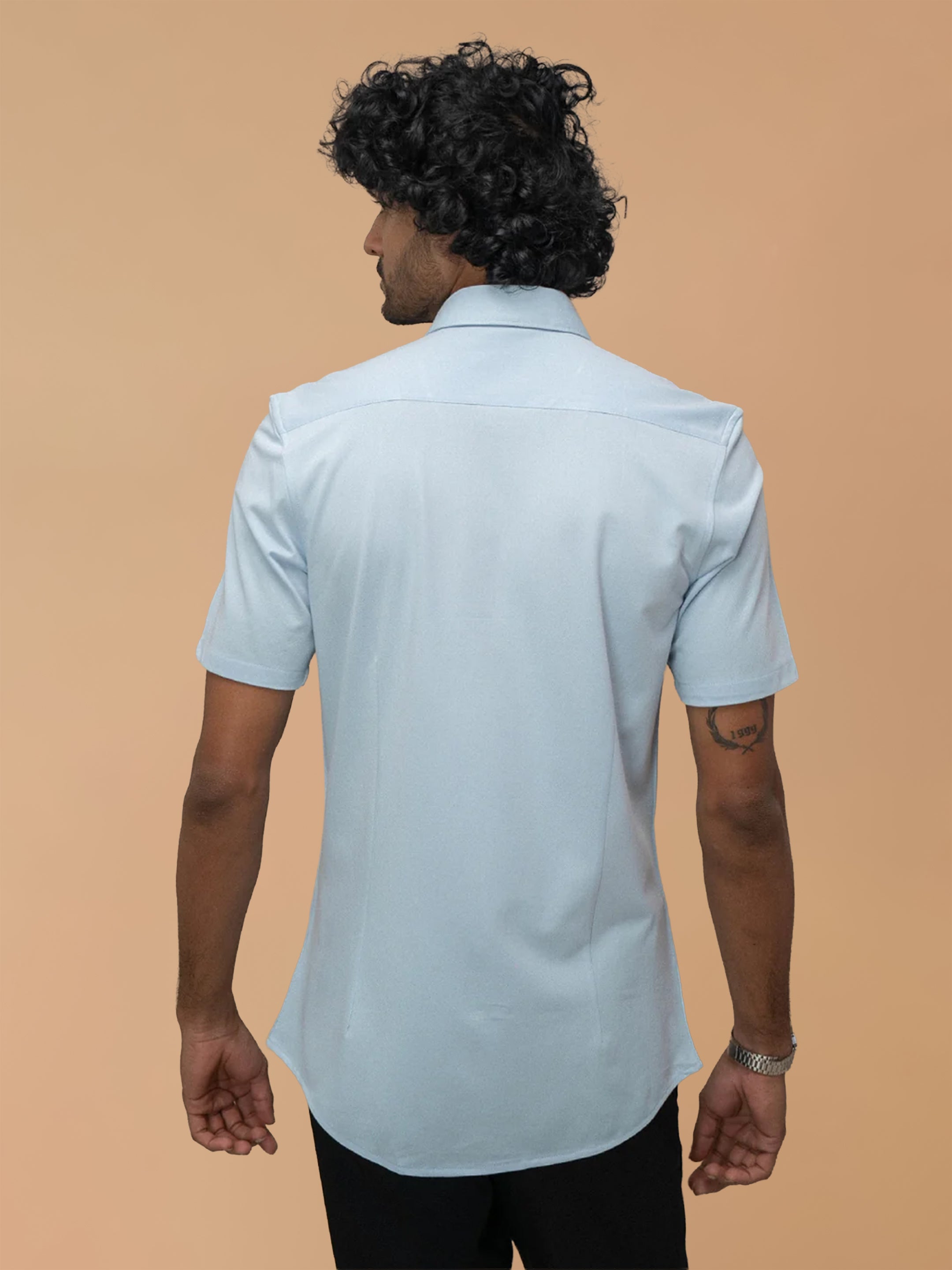 Cotton Rich Sky Blue Slim Fit Knit Shirt ER3