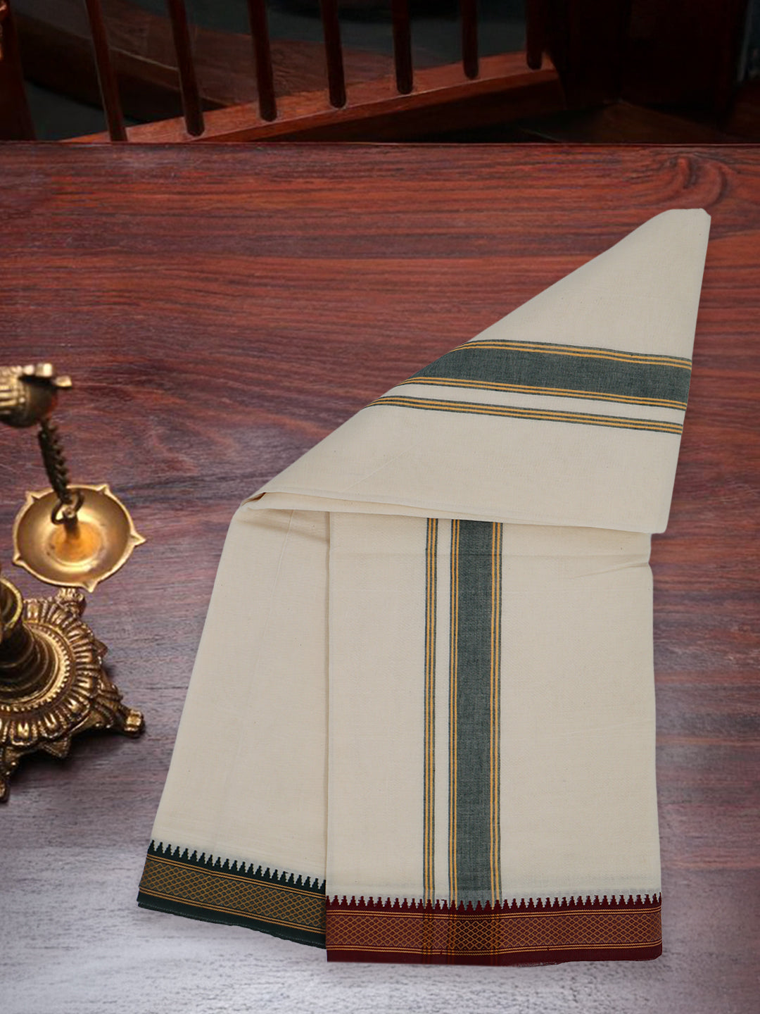 Men Kora Cotton Mayilkhan Border Panchakacham Set 5Khan (9+5)